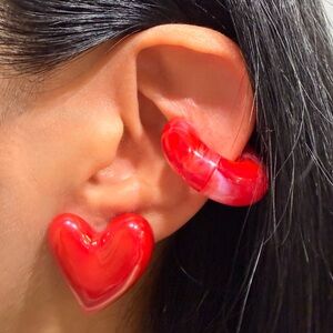 Large red heart studs